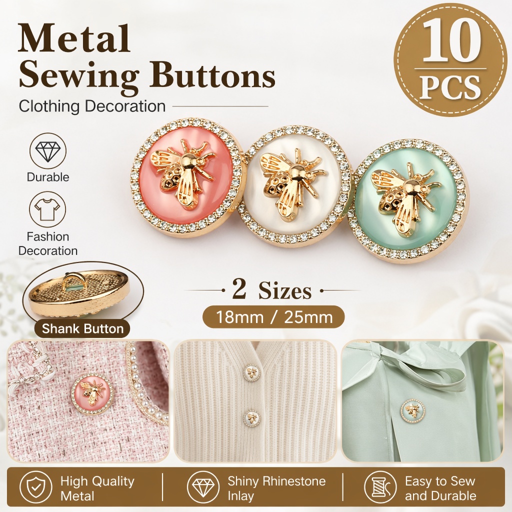 Button Hole Cutter - 10 bottoni decorativi in metallo con