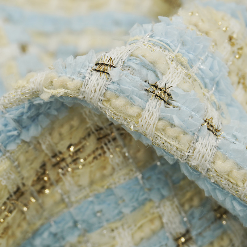 Sewing Tweed - Tessuto Tweed Bouclé a Quadri Azzurro