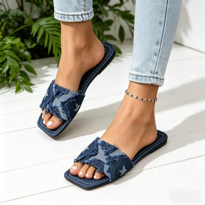 Sewing Expert - Sandali piatti con cinturino in denim